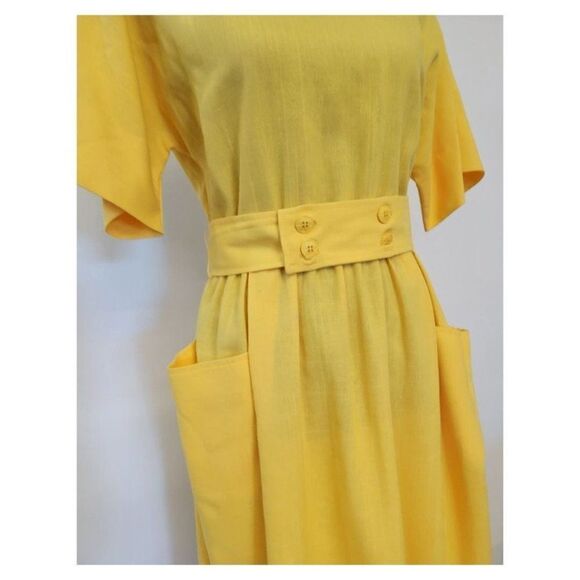 Vintage 1970's Deadstock Bright Yelllow Belted Dress - Picture 6 of 8